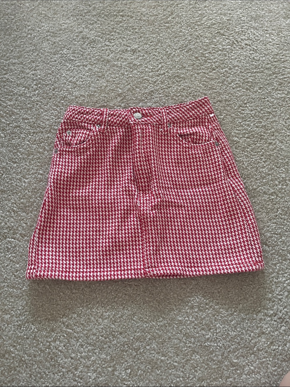 Topshop red Houndstooth A-Line Mini Skirt